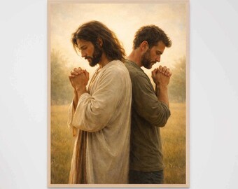 Strength in Prayer, Christian Wall Art, Jesus Praying with Man, Jesus Art, Christian Art Prints, Bible Art, LDS Art, Religious Decor