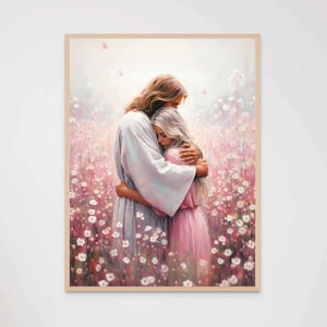 Joy and Love, Christian Wall Art, Jesus and Woman, Jesus Picture, Jesus and Girl, Bible Painting, Jesus Prints, Modern Christian Picture