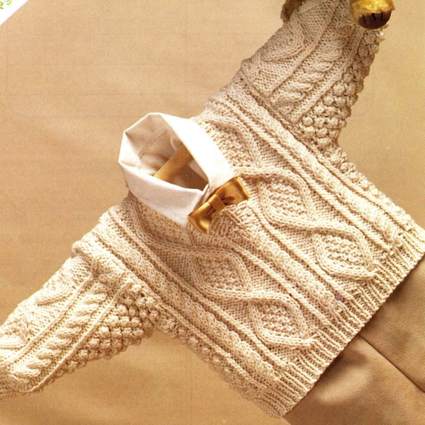 Vintage Boys Aran Look V Neck Sweater in DK, 18"-22" Chest, Knitting Pattern, 80s (PDF) Patons 7961