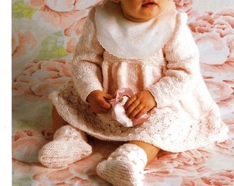 Vintage Baby Dress, Pants and Bootees, 18"-20" Chest, DK, Knitting Pattern 80s (PDF) Hayfield 2228