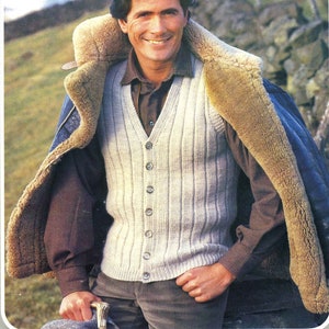 Vintage Men&#39;s Waistcoat, 36&quot;-44&quot; Chest, DK, Knitting Pattern, 70s (PDF) Hayfield 1578
