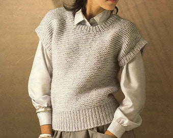 Vintage Ladies Scoop Neck with Cap Sleeves Jumper, 30"-40" (76-102cm) Bust, Chunky, Knitting Pattern, 80s (PDF) Patons 7316