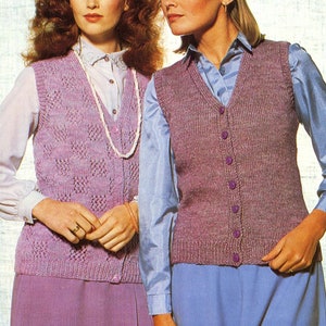 Vintage Ladies Sleeveless Cardigan / Waistcoat in 2 Styles, 32"-40" Bust, DK, Knitting Pattern 80s (PDF) Patons 1829