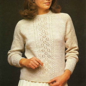 Vintage Ladies Panel Patt Sweater / Jumper, 3242 Bust, DK, Knitting Pattern 80s PDF Patons 7773 image 1