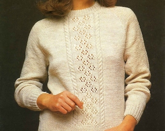 Vintage Ladies Panel Patt Sweater / Jumper, 32"-42" Bust, DK, Knitting Pattern 80s (PDF) Patons 7773