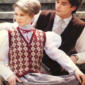 Vintage His and Hers / Mens and Womens Waistcoat, 32&quot;-42&quot; Bust / Chest, 4ply, Knitting Pattern 80s (PDF) Patons 7030