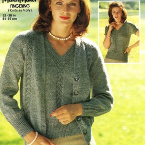 Vintage Ladies Twin Set, Cardigan and Jumper, 32"-38" Bust, 4ply, Knitting Pattern, 80s (PDF) Jaeger 4760