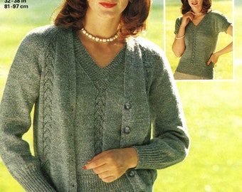 Vintage Ladies Twin Set, Cardigan and Jumper, 32"-38" Bust, 4ply, Knitting Pattern, 80s (PDF) Jaeger 4760