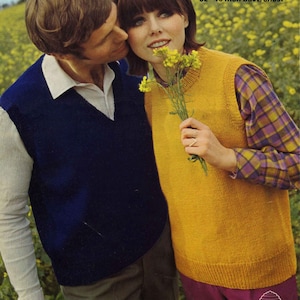 Vintage His and Hers Tops V Neck and Round Neck, 32&quot;-46&quot; Bust/Chest, DK, Knitting Pattern, 60s (PDF) Patons 6083