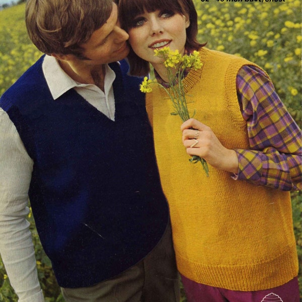 Vintage His and Hers Tops V Neck and Round Neck, 32"-46" Bust/Chest, DK, Knitting Pattern, 60s (PDF) Patons 6083