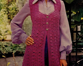 Vintage Ladies Sleeveless Cardigan, 32"-38" Bust, DK, Crochet Pattern, 70s (PDF) Sunbeam 143