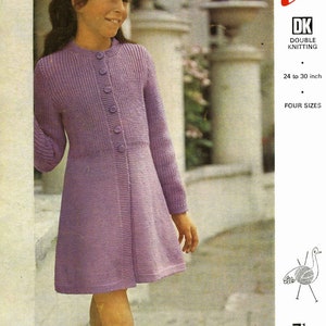 Vintage Girl's Coat, 24"-30" Chest, DK, Knitting Pattern 60s (PDF) Emu 6518