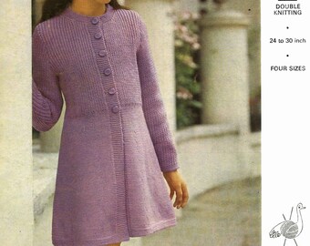 Vintage Girl's Coat, 24"-30" Chest, DK, Knitting Pattern 60s (PDF) Emu 6518