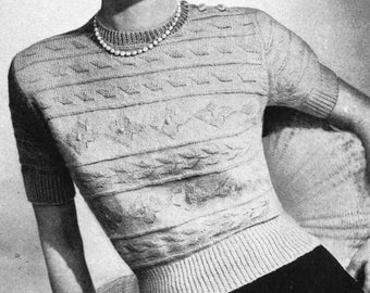 Vintage Ladies Embossed Jumper, 34"-36" and 37"-39" Bust, 3ply, Knitting Pattern, 40s (PDF Pattern) Bestway 2145