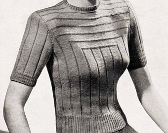 Vintage Ladies Ribbed Jumper, 34" Bust, 3ply, Knitting Pattern, 40s (PDF Pattern) Bestway 1892