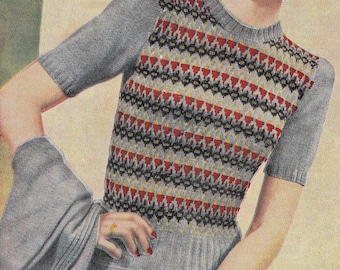 Vintage Ladies Fair Isle Twin Set, Cardigan and Jumper, 31"-33" Bust, 3ply, Knitting Pattern, 40s (PDF Pattern) Bestway 1834