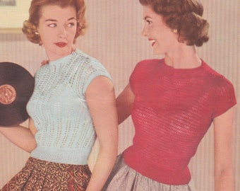 Vintage jaren 50 breipatroon Lacey-trui - buste 34" (pdf-patroon)