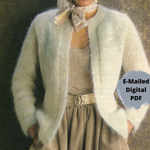 Womens Mohair Cardigan Knitting Pattern Pdf Ladies V Neck Etsy Australia