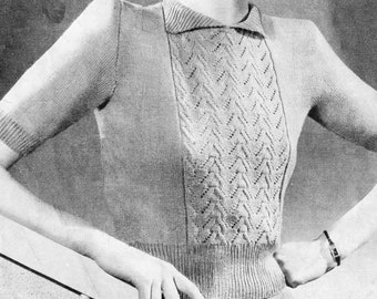 Vintage Ladies Slimline Lacey Jumper, 34" Bust, 2ply, Knitting Pattern, 40s (PDF Pattern) Bestway 715