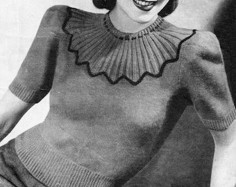 Vintage Ladies Star Yoke Jumper, 34" Bust, 3ply, Knitting Pattern, 40s (PDF Pattern) Bestway 1446