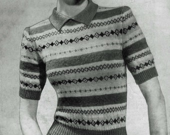 Vintage Ladies Fair Isle Jumper, 33" Bust, 3ply, Knitting Pattern, 40s (PDF Pattern) Weldons 392