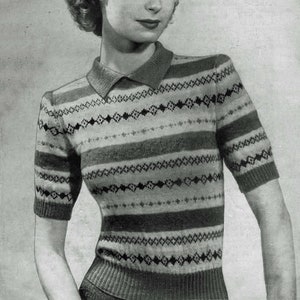 Vintage Ladies Fair Isle Jumper, 33&quot; Bust, 3ply, Knitting Pattern, 40s (PDF Pattern) Weldons 392