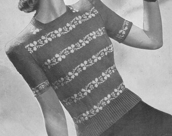 Vintage Ladies Fair Isle Jumper, 34" Bust, 3ply, Knitting Pattern, 40s (PDF Pattern) Weldons 588