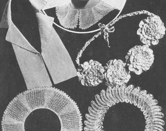 Vintage Knitted Crochet Collar Pattern: Flower Necklet, Ruffle Collar (PDF)