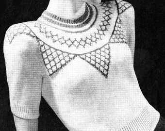 Vintage Ladies Fair Isle Jumper, 34" Bust, 3ply, Knitting Pattern, 40s (PDF Pattern) Bestway 1388