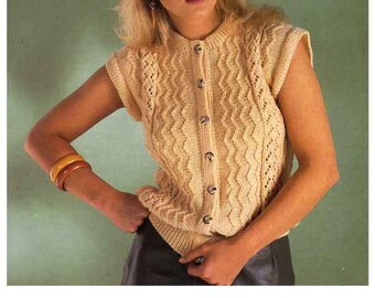 Vintage Ladies Lace Look Cardigan, With or Without Sleeves, 30"-38" Bust, DK, Knitting Pattern 80s (PDF) Argyll 526