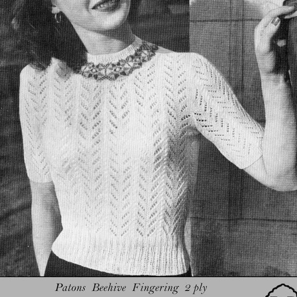 Vintage Ladies Jumper with Fair Isle Yoke, 34" Bust, 2ply, Knitting Pattern, 40s (PDF) P&B 277