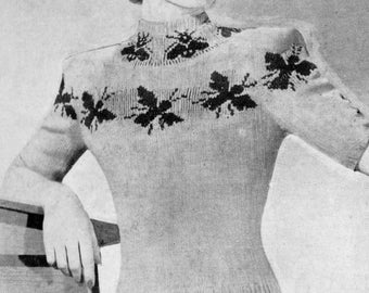 Vintage 40s Jumper Knitting Pattern: Busy Bee Yoke (PDF)