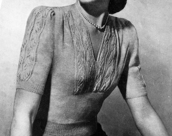 Vintage Ladies Jumper, 34"-35" Bust, 2ply, Knitting Pattern, 40s (PDF Pattern) Copley 1410