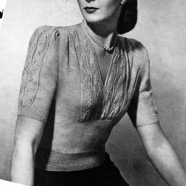 Vintage Ladies Jumper, 34"-35" Bust, 2ply, Knitting Pattern, 40s (PDF Pattern) Copley 1410