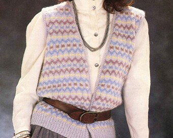 Vintage Fair Isle Waistcoat Knitting Pattern: Ladies 30-40" Bust (PDF)