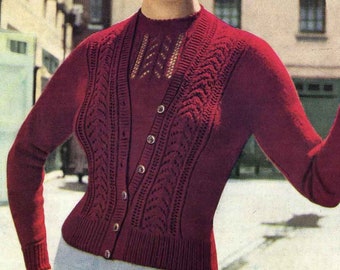 Vintage Ladies Twin Set, Cardigan and Jumper, 36" Bust, 3ply, Knitting Pattern, 50s (PDF) Bairnswear 606