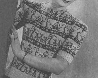 Vintage Ladies Willow Pattern Jumper, 34" Bust, 3ply, Knitting Pattern 40s (PDF) Bestway 1633