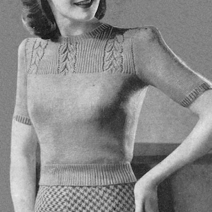 Vintage Ladies Yoked Jumper, 34&quot; Bust, 3ply, Knitting Pattern, 40s (PDF) Bestway 1642