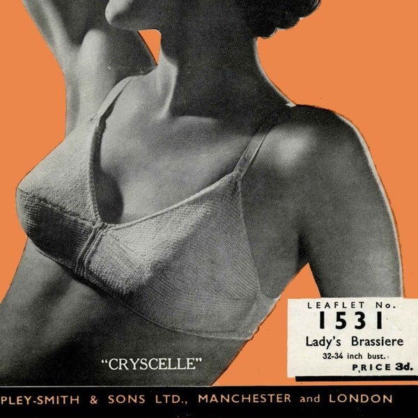 Vintage Ladies Brassiere / Bra, 32"-34" Bust, Knitting Pattern 40s (PDF) Copleys 1531