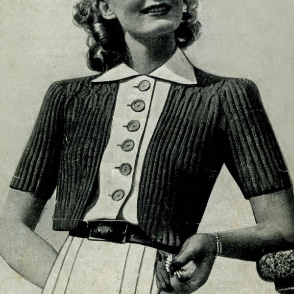 Vintage Ladies Bolero, 35" Chest, 3ply, Knitting Pattern, 40s (PDF) Bestway 900