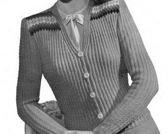 Vintage Ladies Cardigan, 34" Bust, 3ply, Knitting Pattern 40s (PDF) Golden Eagle 811