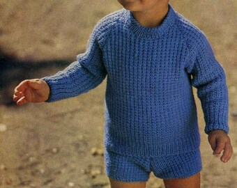 Vintage Boys Suit, Sweater / Jumper & Shorts, 2-4 years, 4ply and DK, Knitting Pattern 60s (PDF) Emu 6044