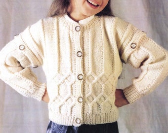 Vintage Childrens Ramsgill Jacket / Cardigan, 22"-32" Chest, Aran, Knitting Pattern 80s (PDF) Falcon 407