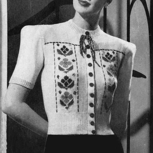 Vintage Tiroler Damen Pullover mit Fare Isle Panels, 35" Büste, 3-fach, Strickmuster 40er (PDF) Bestway 1511