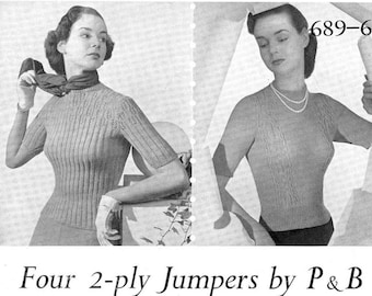 Vintage jaren 50 damestrui breipatroon: 33-36" buste (pdf)