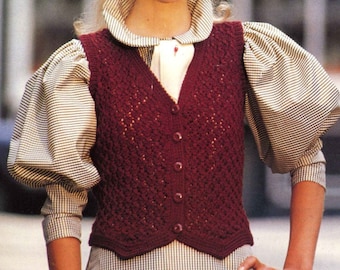 Vintage Ladies Waistcoat, 32"-38" Bust, DK, Knitting Pattern, 80s (PDF) Patons 7025