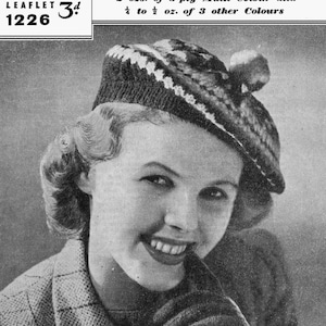 Vintage Ladies Fair Isle Beret and Gloves, 3ply, Knitting Pattern 40s (PDF) Bestway 1226