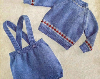 Vintage Baby Romper & Jumper, 16" and 18" Chest, DK, Knitting Pattern, 60s (PDF) Harmony 132