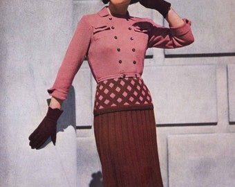 Vintage Ladies Suit, Skirt and Jacket, 35" Bust 26" Waist, 3ply, Knitting Pattern, 50s (PDF) Golden Eagle 945