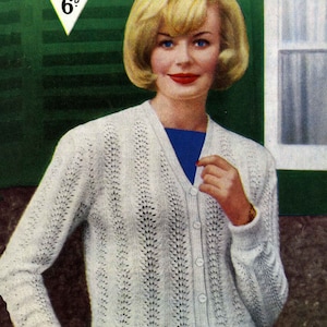 Vintage Ladies Feather Fan Cardigan, 34&quot;-36&quot; Bust, 3ply, Knitting Pattern, 60s (PDF) Bestway 3628